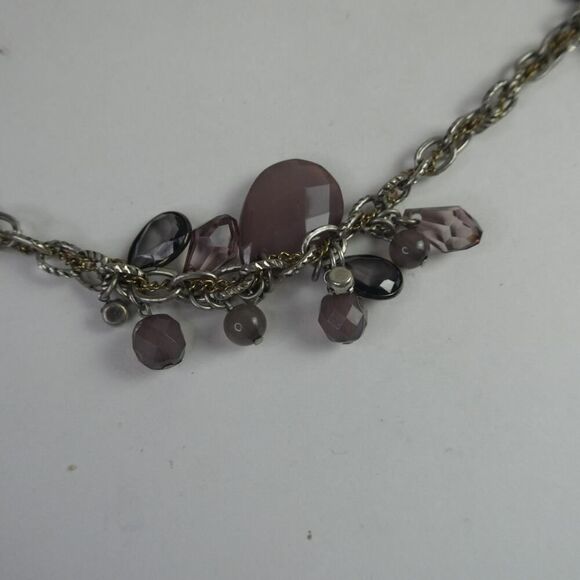 Loft Mauve Grey Silver Tone Dangle Beaded Neutral Necklace Plus Size Friendly 35 - Picture 4 of 9